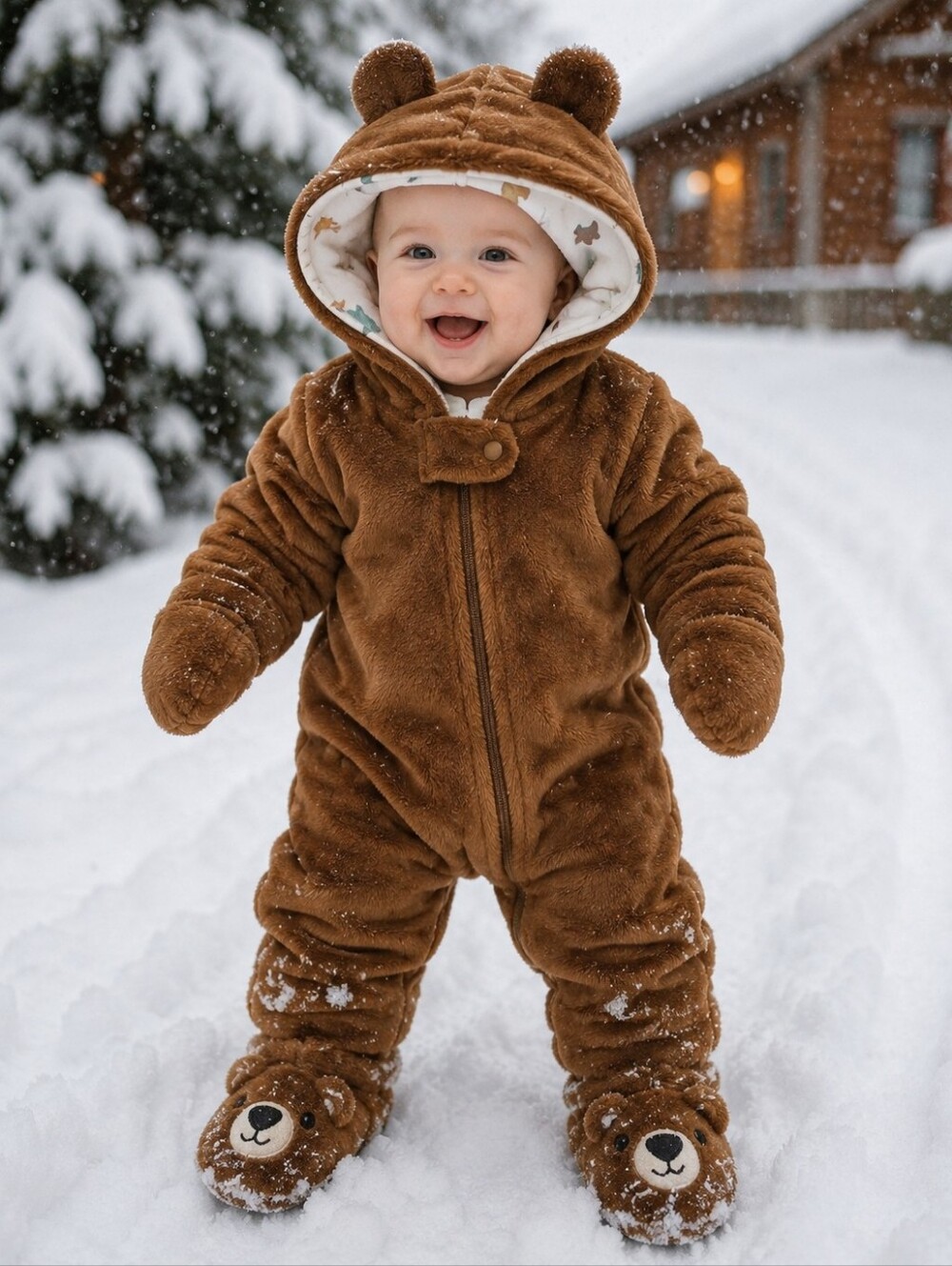 Carter's Brown Plush Bear Hooded Footed One-Piece Just One You Newborn